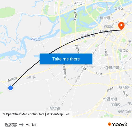 温家窑 to Harbin map