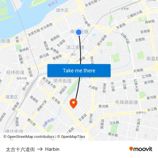 Taigu 16th Street to Harbin map