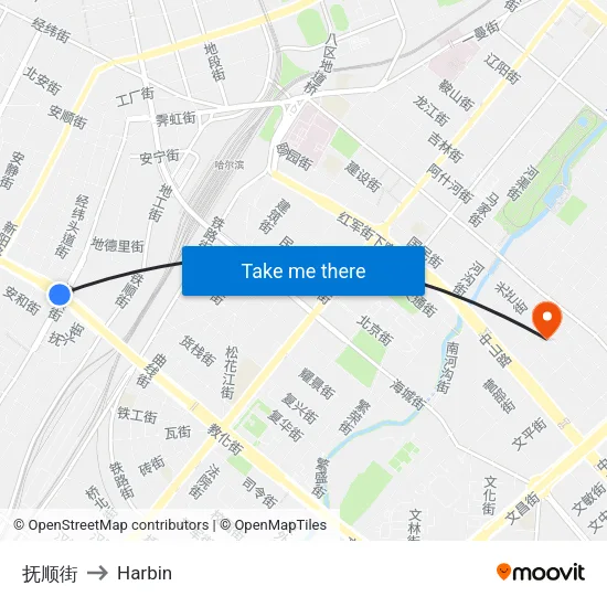 Fushun Street to Harbin map