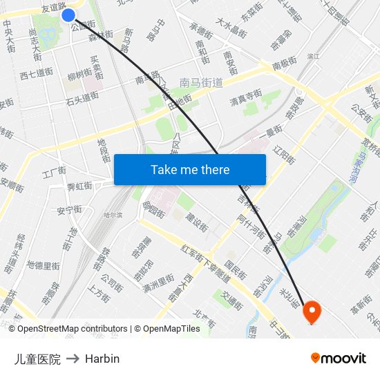 儿童医院 to Harbin map