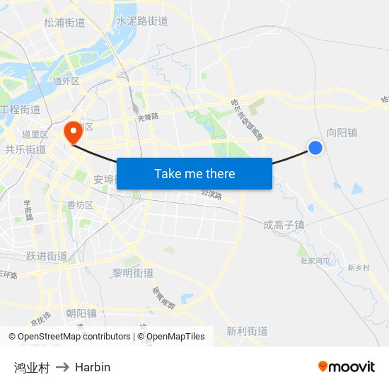 鸿业村 to Harbin map