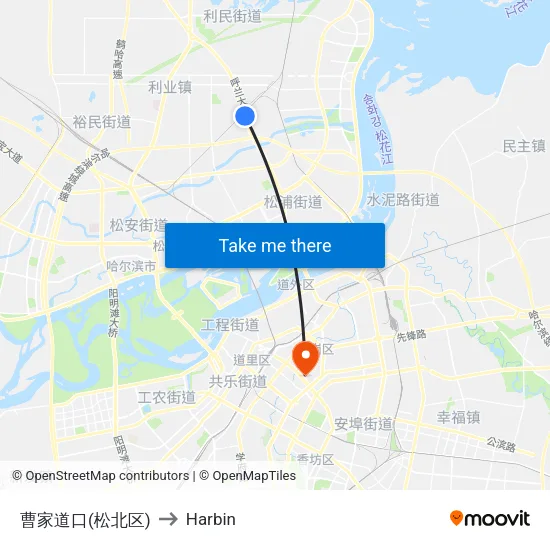 曹家道口(松北区) to Harbin map