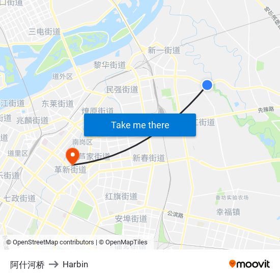 阿什河桥 to Harbin map