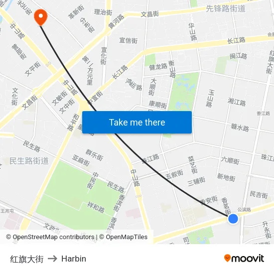 红旗大街 to Harbin map