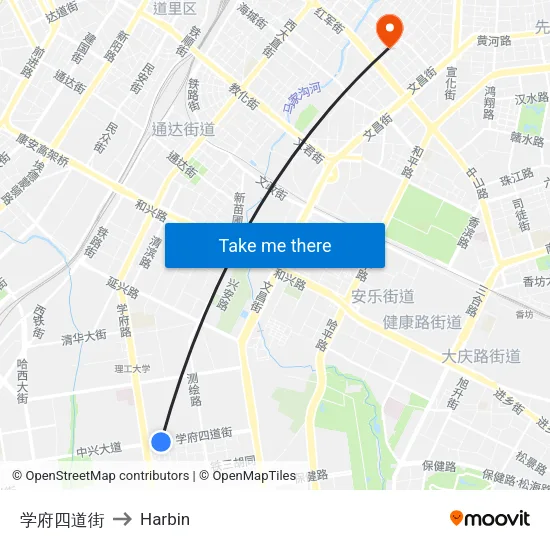 学府四道街 to Harbin map