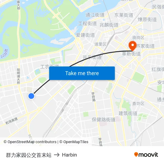 群力家园公交首末站 to Harbin map