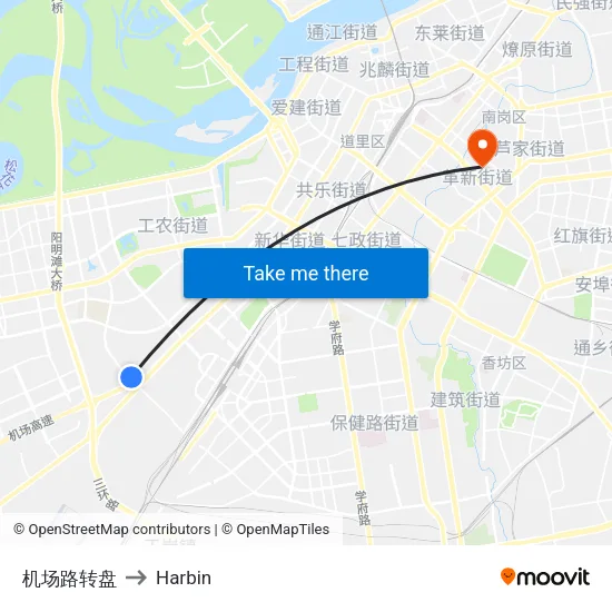 机场路转盘 to Harbin map