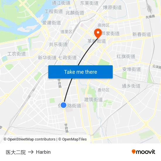 医大二院 to Harbin map