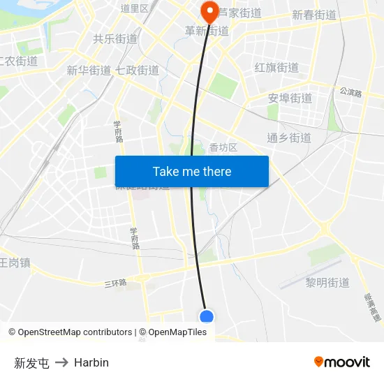 新发屯 to Harbin map