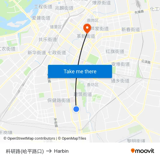 科研路(哈平路口) to Harbin map