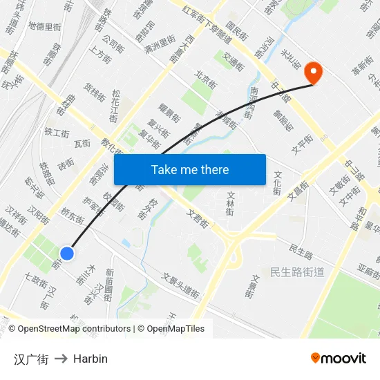 Hanguang Street to Harbin map