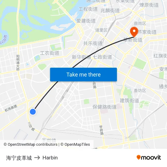 海宁皮革城 to Harbin map