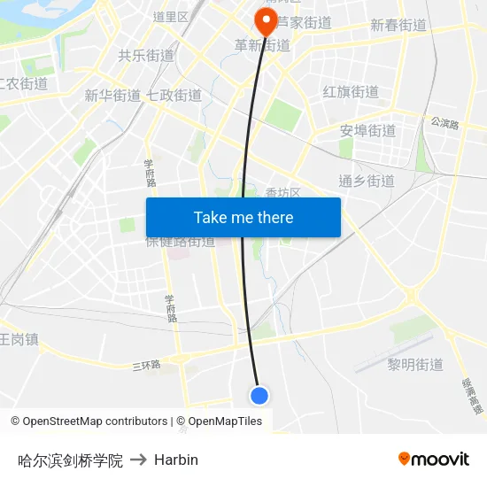 哈尔滨剑桥学院 to Harbin map