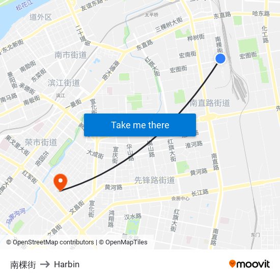 南棵街 to Harbin map