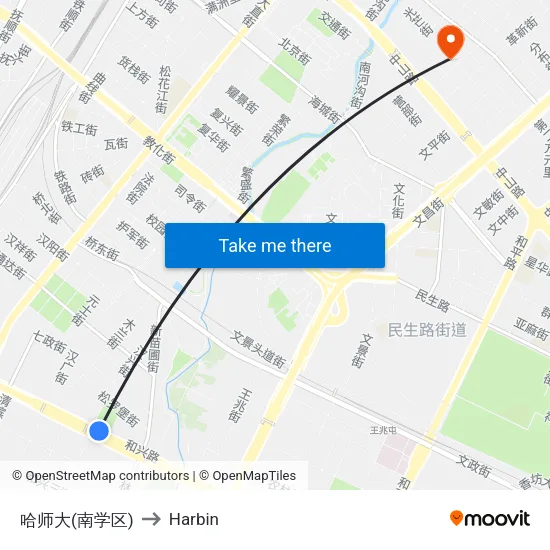 哈师大(南学区) to Harbin map
