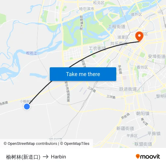 榆树林(新道口) to Harbin map