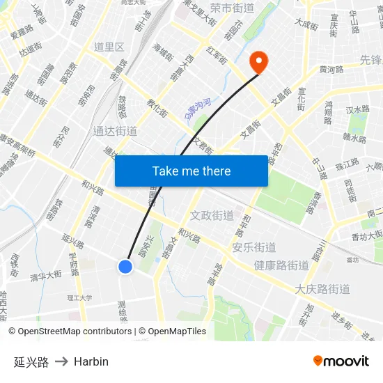 延兴路 to Harbin map