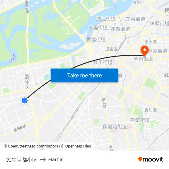 民生尚都小区 to Harbin map