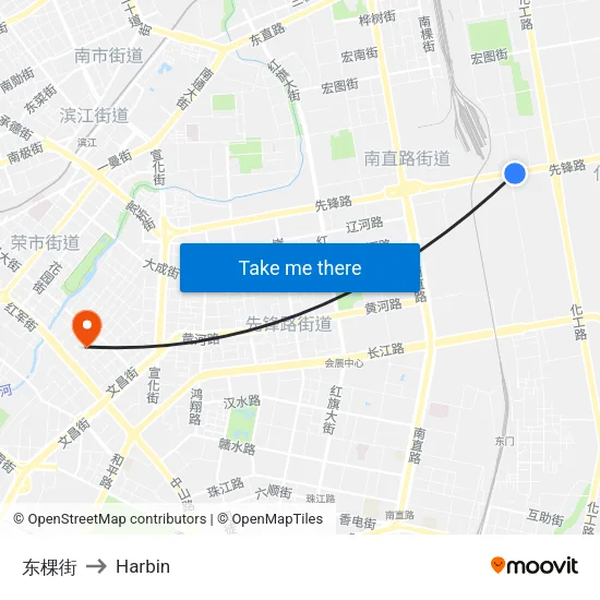 Dongke Street to Harbin map