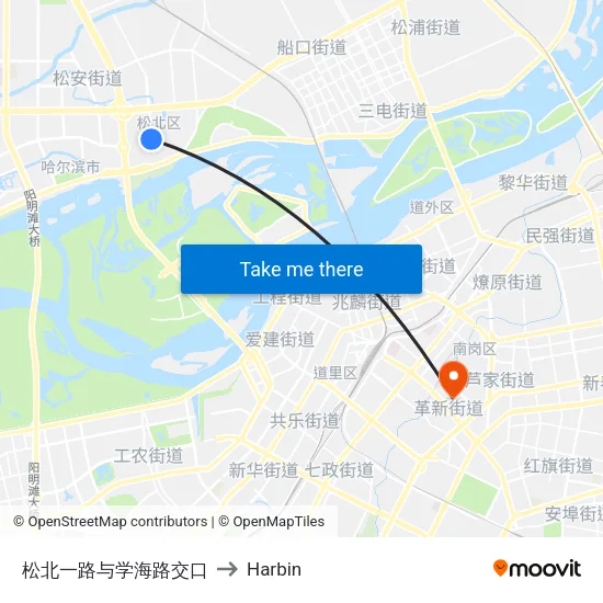 松北一路与学海路交口 to Harbin map