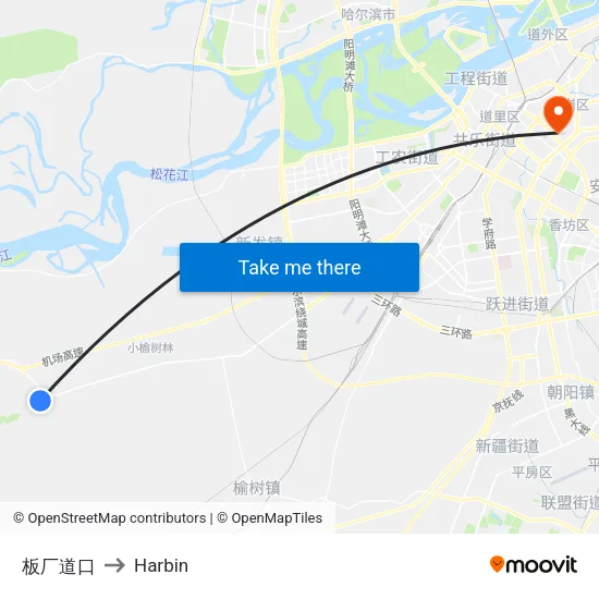 板厂道口 to Harbin map