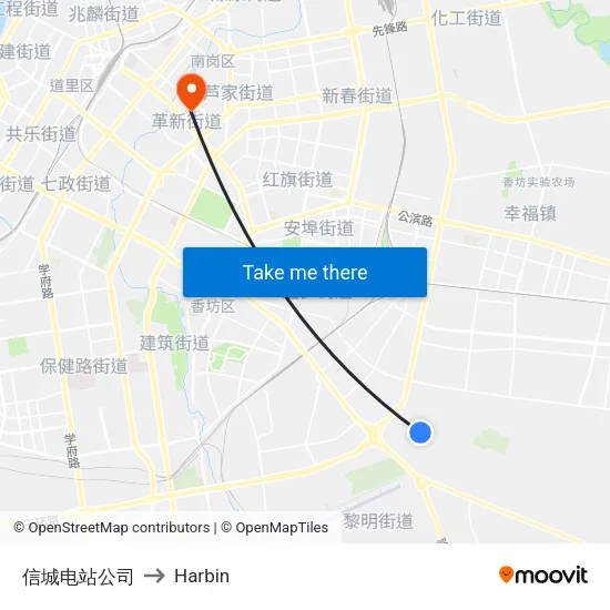 Xincheng Power Station to Harbin map