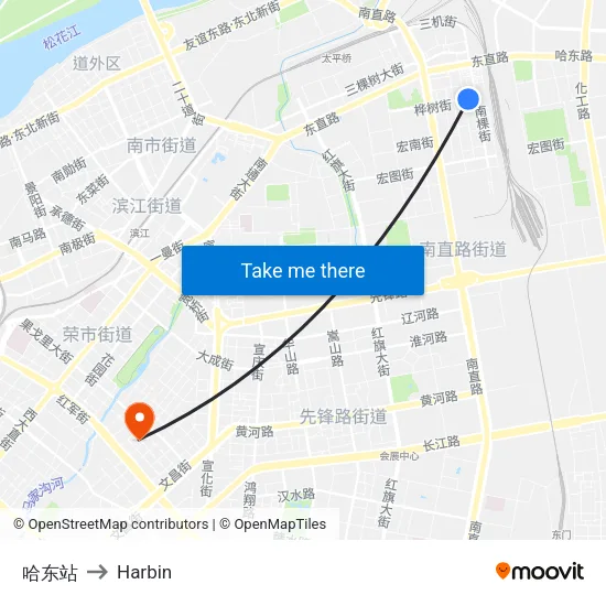 哈东站 to Harbin map