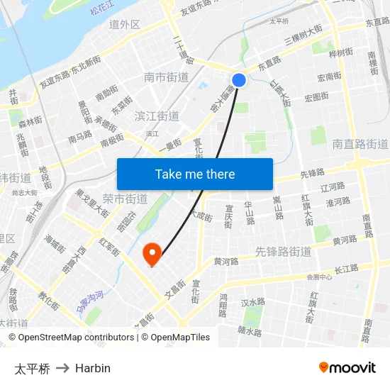 Taiping Bridge to Harbin map