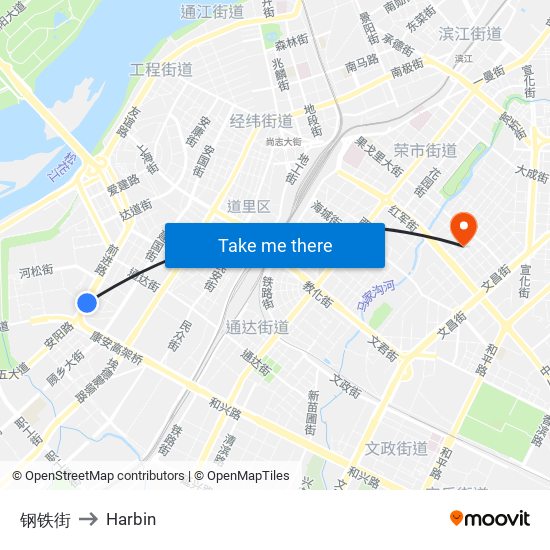 钢铁街 to Harbin map