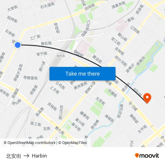 北安街 to Harbin map