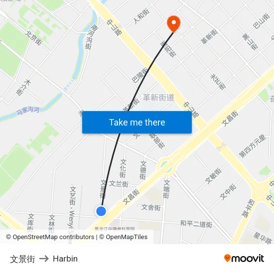 文景街 to Harbin map