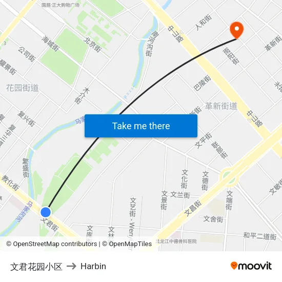 文君花园小区 to Harbin map