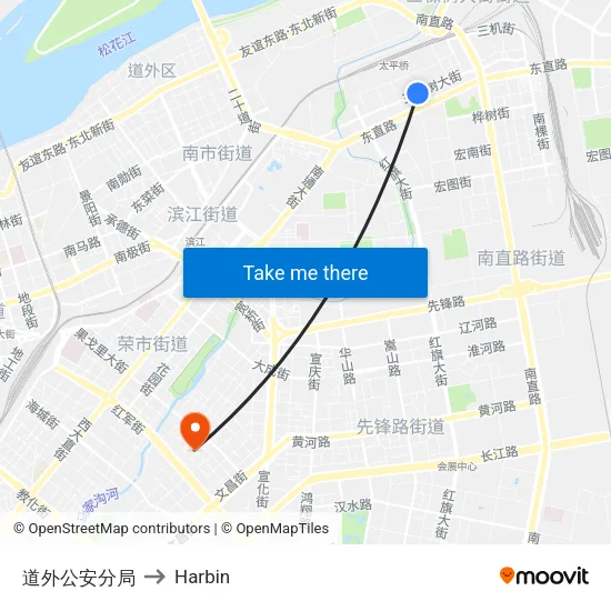Daowai Police Branch to Harbin map