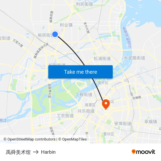 禹舜美术馆 to Harbin map