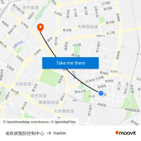 省疾病预防控制中心 to Harbin map
