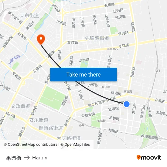 果园街 to Harbin map