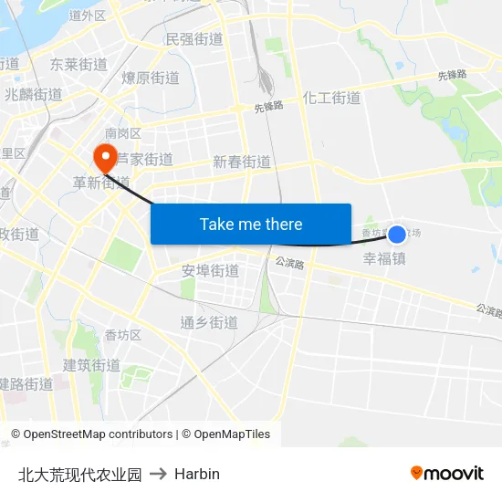 北大荒现代农业园 to Harbin map