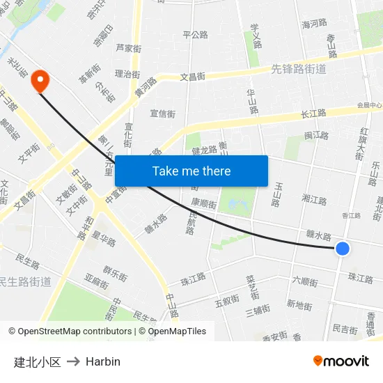 建北小区 to Harbin map