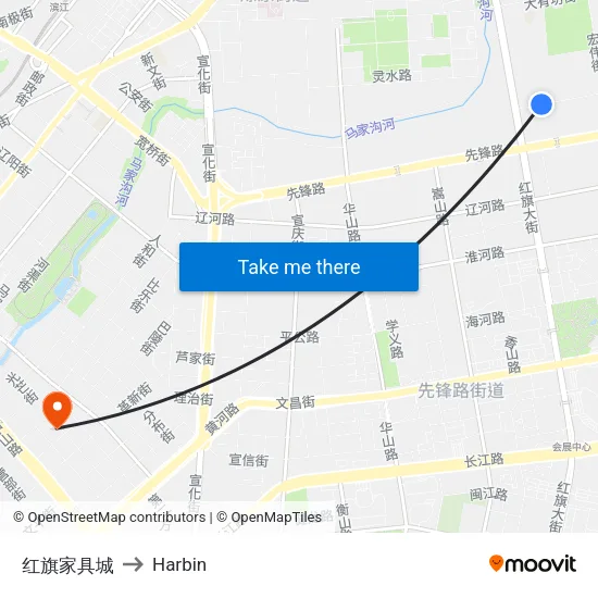Hongqi Furniture City to Harbin map