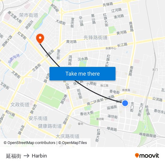 延福街 to Harbin map