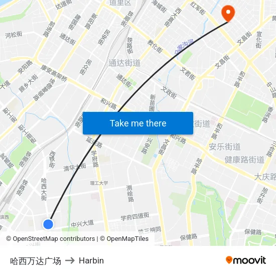 哈西万达广场 to Harbin map