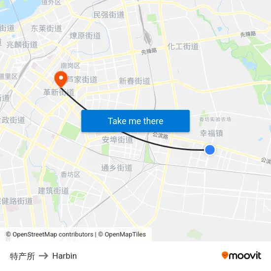 特产所 to Harbin map