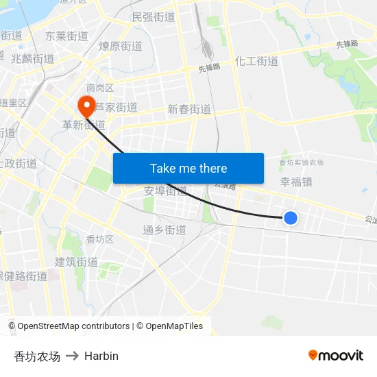 香坊农场 to Harbin map