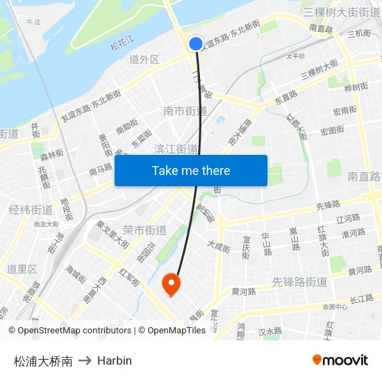 Songpu Bridge South to Harbin map