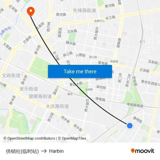 供销社(临时站) to Harbin map