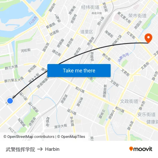 武警指挥学院 to Harbin map