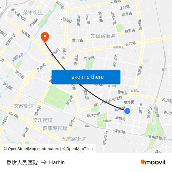 Xiangfang People's Hospital to Harbin map