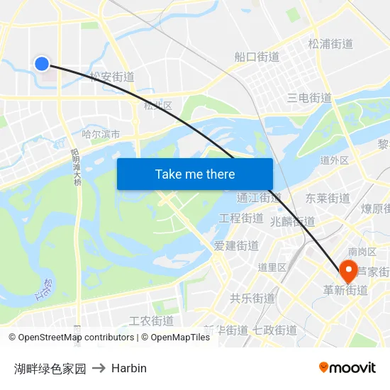 湖畔绿色家园 to Harbin map