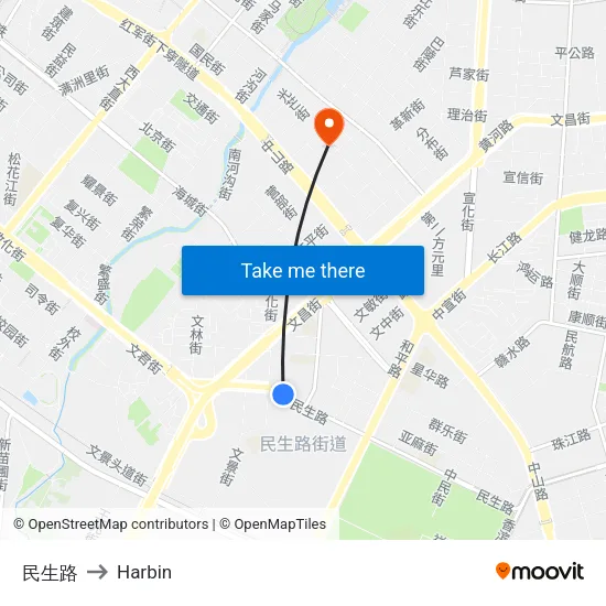 民生路 to Harbin map