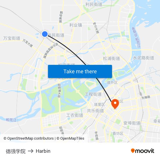 德强学院 to Harbin map